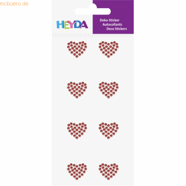 6 x Heyda Sticker-Etikett Acrylsteinen Herz rund rot 8 Stück von Heyda