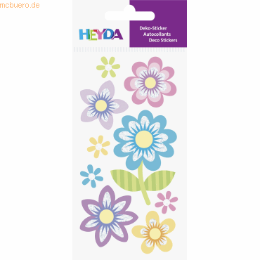 6 x Heyda Sticker-Etikett Blumen groß 9 Stück bunt von Heyda