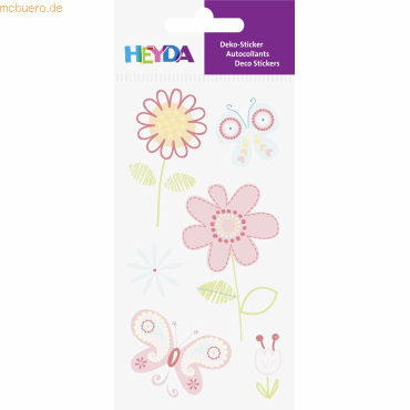 6 x Heyda Sticker-Etikett Blumen rosa 6 Stück bunt von Heyda