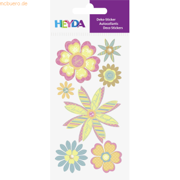 6 x Heyda Sticker-Etikett Blumen spitz pastell 7 Stück bunt von Heyda