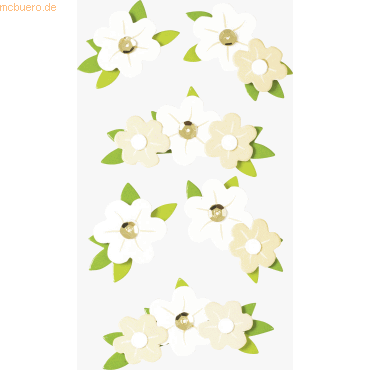 6 x Heyda Sticker-Etikett Blumen weiß 6 Stück bunt von Heyda