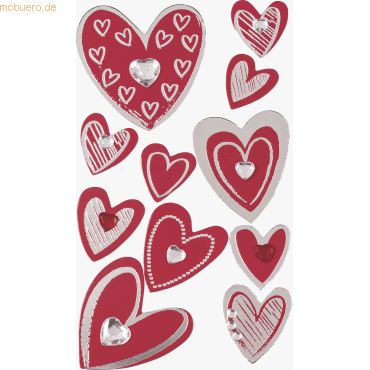 6 x Heyda Sticker-Etikett Herzen 1 rot 11 Stück bunt von Heyda