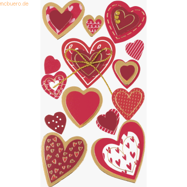 6 x Heyda Sticker-Etikett Herzen 2 rot 15 Stück bunt von Heyda