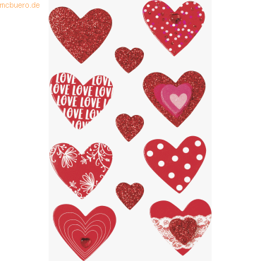 6 x Heyda Sticker-Etikett Herzen rot/weiß 11 Stück 4-farbig von Heyda
