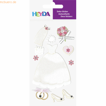 6 x Heyda Sticker-Etikett Hochzeitskleid 8 Stück bunt von Heyda