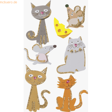 6 x Heyda Sticker-Etikett Katzen 6 Stück bunt von Heyda