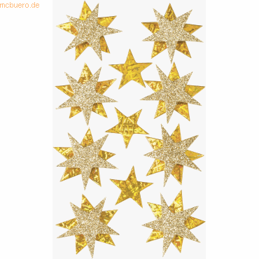 6 x Heyda Sticker-Etikett Sterne gold 15 Stück 4-farbig von Heyda