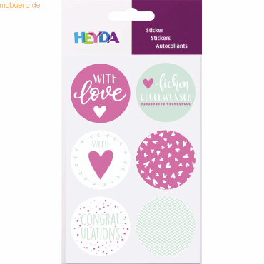 6 x Heyda Sticker Love rund 1 Blatt von Heyda
