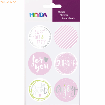 6 x Heyda Sticker Sweet rund rosa von Heyda