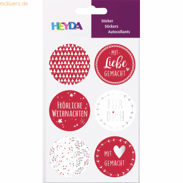 6 x Heyda Sticker Weihnachten rund rot von Heyda
