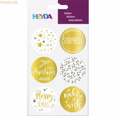 6 x Heyda Sticker Xmas rund gold von Heyda
