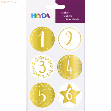 6 x Heyda Sticker Zahlen Advent rund gold von Heyda