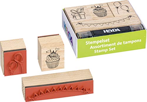 HEYDA Motivstempel-Set "Party", aus Holz, 4-teilig VE = 1 von Heyda