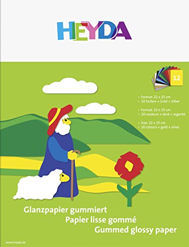 Heyda 2048006 Glanzpapier-Heft (22 x 25 cm, 80 g/m², 12 Blatt) 10 Farben, gold, silber von Heyda