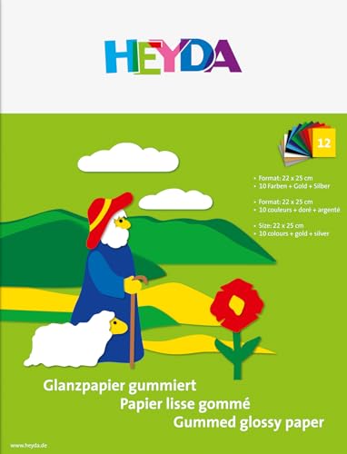 Heyda 2048006 Glanzpapier-Heft (22 x 25 cm, 80 g/m², 12 Blatt) 10 Farben, gold, silber von Heyda