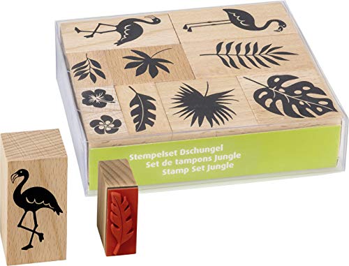 Heyda 204888684 Stempel-Set (Dschungel) Setgröße 12 x 10 x 3 cm, 10 Holz-Stempel von Heyda