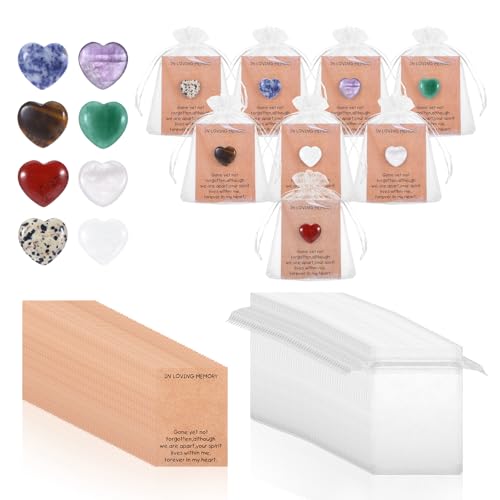 50-teiliges Beileidsgeschenk-Set für Beerdigungen, als Dekoration für die Feier des Lebens, mit Gedenkkarten, herzförmigen Steinen, Organzabeuteln für Gäste, Rückgabe von Gastgeschenken 50-teiliges Beileidsgeschenk-Set für Beerdigungen, als Dekoration für die Feier des Lebens, mit Gedenkkarten, herzförmigen Steinen, Organzabeuteln für Gäste, Rückgabe von Gastgeschenken von Heygueo