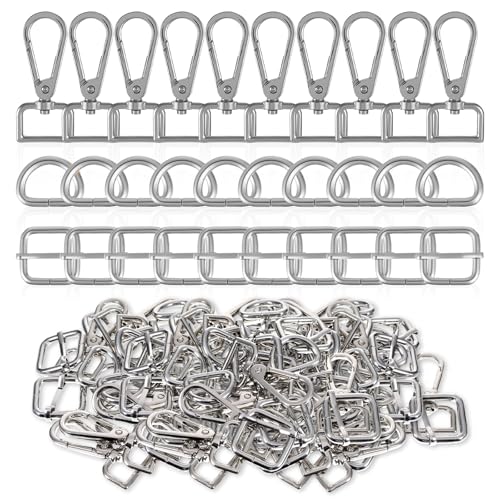Karabinerhaken aus Metall, drehbar, D-Ringe, Geldbörsen-Hardware für Taschen, Geldbörsenriemen, Hardware, Push-Tor, Karabinerhaken für Bastelarbeiten, Schlüsselanhänger, Handtaschen, 30 Stück (Silber von Heygueo