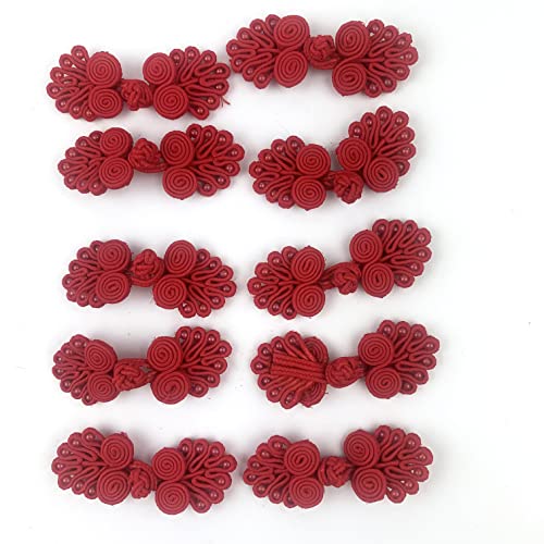 Heyiwell 10 Paar chinesische Frösche Knopfverschlüsse Haken- und Ösenverschluss, chinesische Verschlussknöpfe zum Nähen, Cheongsam, Brautkostüme, DIY, Heimdekoration, 60 x 20 mm, dunkelrot von Heyiwell