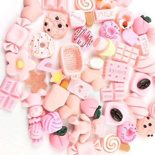 Heyiwell 50 Stück gemischte Harz-Schleim-Charms, Kawaii-Perlen, Anhänger mit flacher Rückseite, für Bastelarbeiten, Haarspangen, Haarschleifen, Handyhüllen, Ornamente, Scrapbooking von Heyiwell