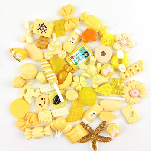 Heyiwell 50 Stück gemischte Harz-Schleim-Charms, Kawaii-Perlen mit flacher Rückseite, für Bastelarbeiten, Haarspangen, Haarschleifen, Handyhüllen, Ornamente, Scrapbooking von Heyiwell