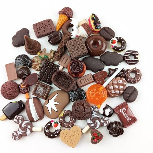 Heyiwell 50 Stück gemischte Harz-Schleim-Charms, Kawaii-braune Perlen mit flacher Rückseite, für Bastelarbeiten, Haarspangen, Haarschleifen, Handyhüllen, Ornamente, Scrapbooking von Heyiwell