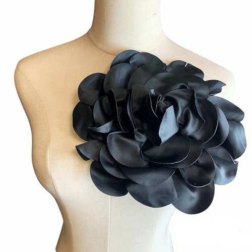 Heyiwell Extra große Satin-Stoffblume für Hochzeit, Party, Tanzkleid, Anzug, Kleidung, Kopf, Haar-Accessoires, 24 cm, Schwarz Heyiwell Extra große Satin-Stoffblume für Hochzeit, Party, Tanzkleid, Anzug, Kleidung, Kopf, Haar-Accessoires, 24 cm, Schwarz von Heyiwell