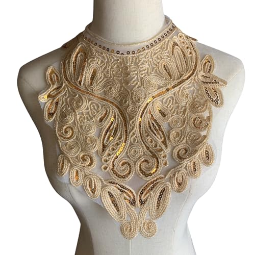 Heyiwell Goldbestickte Spitzen-Kragen-Applikation, Pailletten-Halsausschnitt, für Kleidung, Kleider, Kostüme, DIY-Nähen und Kleidungsdekoration Heyiwell Goldbestickte Spitzen-Kragen-Applikation, Pailletten-Halsausschnitt, für Kleidung, Kleider, Kostüme, DIY-Nähen und Kleidungsdekoration von Heyiwell