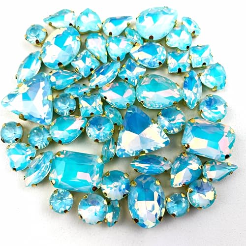 Heyiwell Goldfarbene Krallenfassung, 50 Stück/Beutelformen, gemischt, klar und Jelly Candy AB Glaskristall zum Aufnähen, für Hochzeitskleider, Bastelarbeiten, 5 mm ~ 18 mm, Seeblau Heyiwell Goldfarbene Krallenfassung, 50 Stück/Beutelformen, gemischt, klar und Jelly Candy AB Glaskristall zum Aufnähen, für Hochzeitskleider, Bastelarbeiten, 5 mm ~ 18 mm, Seeblau von Heyiwell