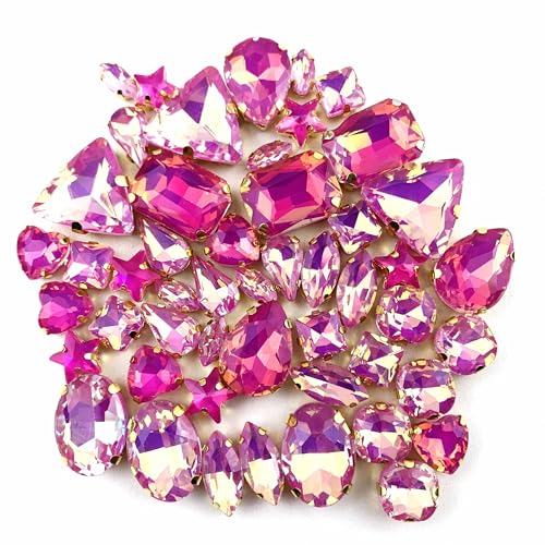 Heyiwell Goldfarbene Krallenfassung, 50 Stück/Beutelformen, gemischt, transparent und Jelly Candy AB Glaskristall zum Aufnähen, für Hochzeitskleider, Bastelarbeiten, 5 mm ~ 18 mm, Rosarot Heyiwell Goldfarbene Krallenfassung, 50 Stück/Beutelformen, gemischt, transparent und Jelly Candy AB Glaskristall zum Aufnähen, für Hochzeitskleider, Bastelarbeiten, 5 mm ~ 18 mm, Rosarot von Heyiwell