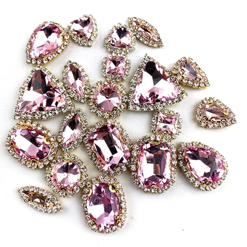 Heyiwell Hochwertige Glas-Strasssteine zum Aufnähen mit goldfarbenen Klauen, flache Rückseite, Kristallschnallen für Hochzeitskleid, Bastelarbeiten, Bekleidungszubehör, Rosa, 20 Stück von Heyiwell