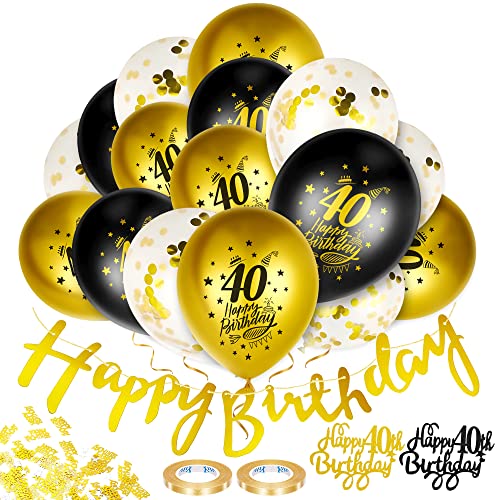 Luftballons Geburtstag Set, Heylor 30 Geburtstag Deko Schwarz Gold, Geburtstag Ballons Latex Konfetti Luftballons mit Cake Topper und Happy Birthday Banner für Geburtstag Party Dekoration (40) von Heylor