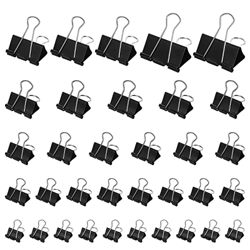 Heyu-Lotus 120 Stück Foldback Klammern, Klein Papierklammern Büroklammern Metallklammern Binder Clips Vielzweckklammern für Schule, Heim Bürobedarf, Schwarz 15mm/19mm/25mm/32mm/50mm/40mm von Heyu-Lotus