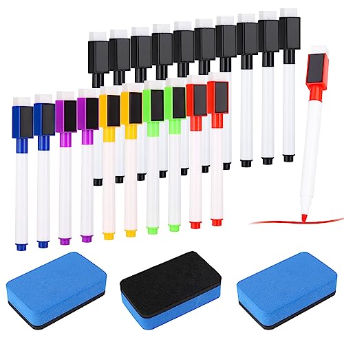 Heyu-Lotus 23 X Whiteboard Marker, 6 Farbe 3 in 1 Trocken Abwischbar Stift mit Radierer, Magnetische Whiteboard Stifte für Büro, Schule, Zuhause Marker mit 3 Stück Whiteboard Schwamm von Heyu-Lotus