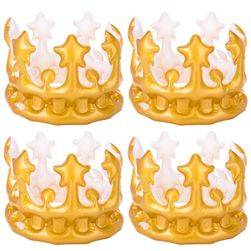 Heyu-Lotus 4 Stück Aufblasbare Krone König Krone Königin Krone Aufblasbare Geburtstagskrone Gold Krone Karnevalskostüm Zubehör für Jugendliche und Erwachsene Geburtstag Dekoration von Heyu-Lotus