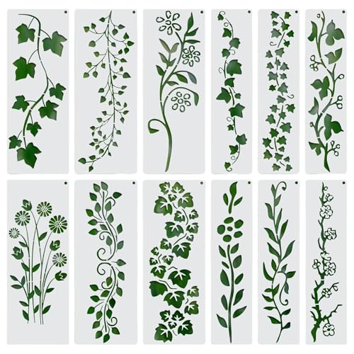 Heyumybit Blatt Blätter Malerei Schablone,12 Stück Wiederverwendbar Blattmalerei Schablonen,Wand Malen Schablonen für DIY Holz Wand Scrapbook Leaf Vine Stencils von Heyumybit