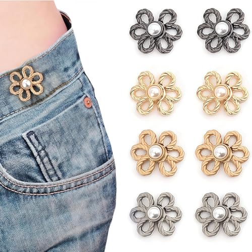 Heyumybit Blumen Jean Knopfnadeln,8Stück Knöpfe Hosen Enger Machen,Verstellbare Nagelfreie Taillenschnallen,Hosen Knopf Spanner Fastener,Jeans Knopf für Lose Hosen,Röcke,Ärmel Flower Waist Buttons von Heyumybit