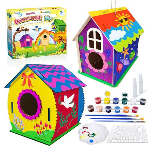 Heyzeibo Vogelhaus Bausatz aus Holz - DIY Set 2 Stück Bastelset für Kinder zu Bauen und Malen, Vogelkasten Basteln Ostergeschenke für Mädchen Jungen Kleinkinder von Heyzeibo