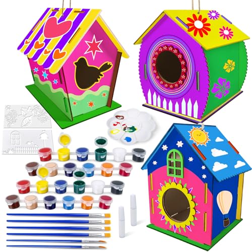 Heyzeibo Vogelhaus Bausatz aus Holz - DIY Set 3 Stück Bastelset für Kinder zu Bauen und Malen, Vogelkasten Basteln Ostergeschenke für Mädchen Jungen Kleinkinder von Heyzeibo