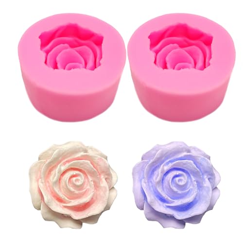 2 Stücke 3D Silikon Backform Rose Blume Silikon Form Fondant Geschenk Dekorieren Schokolade Cookie Seife Polymer Clay Harz Backformen für Seife, Süßigkeiten, Schokolade (60mm*60mm*28mm Rosa) von Hezhou