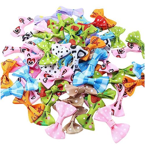 Hezhou 50 Stück Regenbogenband Mini Schleife Dekoration DIY Mini Satinband Schleifen Schleife aus Netzgarn für Nähen, Hochzeit Deko, Karten, DIY Basteln, Parfümflasche, Flasche Dekoration (2#) von Hezhou