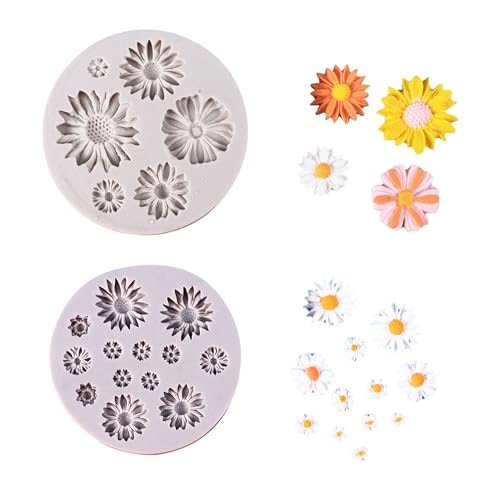 Hezhou 2 Stück Gänseblümchen Silikon Mould Mini Blumen Silikon Gießformen Flowers Resin Molds 3D Blumen Fondant Formen Seife Kuchen Dessert Formen DIY Mould (grau) von Hezhou