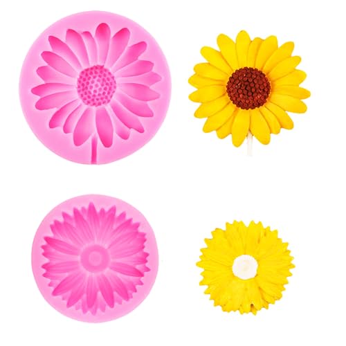 Hezhou 2 Stück Gänseblümchen Silikon Mould Mini Blumen Silikon Gießformen Flowers Resin Molds 3D Blumen Fondant Formen Seife Kuchen Dessert Formen DIY Mould (rosa) von Hezhou