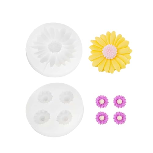 Hezhou 2 Stück Gänseblümchen Silikon Mould Mini Blumen Silikon Gießformen Flowers Resin Molds 3D Blumen Fondant Formen Seife Kuchen Dessert Formen DIY Mould (Weiß) von Hezhou
