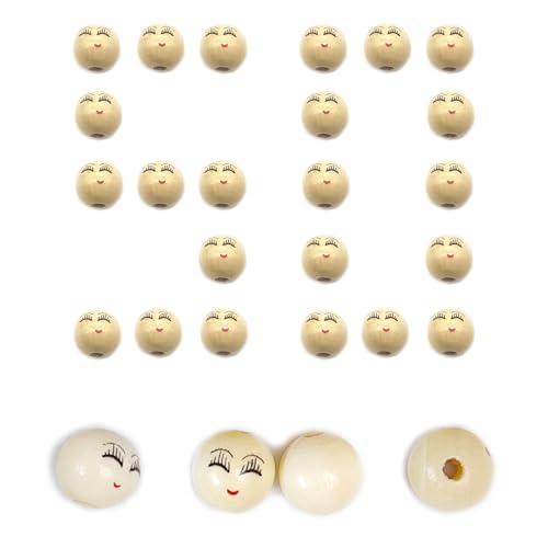 Hezhou 50 Stück Holzperlen Gesicht Groß Lächeln Gesicht Holzperle Holzperlen Natur mit Gesicht DIY Basteln Zur Herstellung von Quasten, Halsketten, Armbändern (7#) von Hezhou