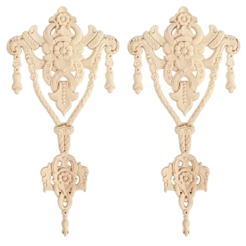 Hezhou Holz Ornament Holzornamente für Möbel Vintage Deko Geschnitztes Holz Skulptur Applique Onlay Lange Geschnitzte Holzschnitzerei Applikation Unbemalte für Möbel (E) von Hezhou