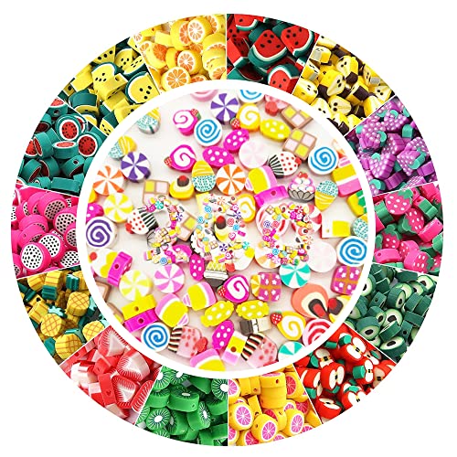 Hezhou Pack of 200 Fruit Beads for Threading Craft Beads Colourful Beads Süßigkeiten-Perlen Polymer Clay Beads Fruits Soft Pot Beads Craft Beads Jewellery Beads Spacer Beads Polymer Clay Beads von Hezhou