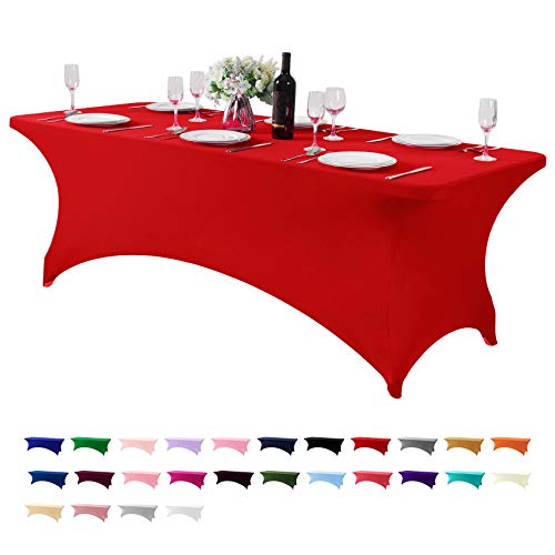 Hezuzo Spandex-Tischdecke für 2,4 m große Tische, universal, dehnbar, für Party, Bankett, Hochzeit und Veranstaltungen, Rot von Hezuzo