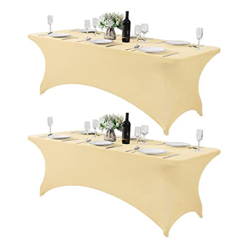 Hezuzo Spandex-Tischdecke für 2,4 m oder 1,2 m oder 1,8 m große Tische, universelle Stretch-Tischdecke für Party, Bankett, Hochzeit und Veranstaltungen, 2 Stück von Hezuzo