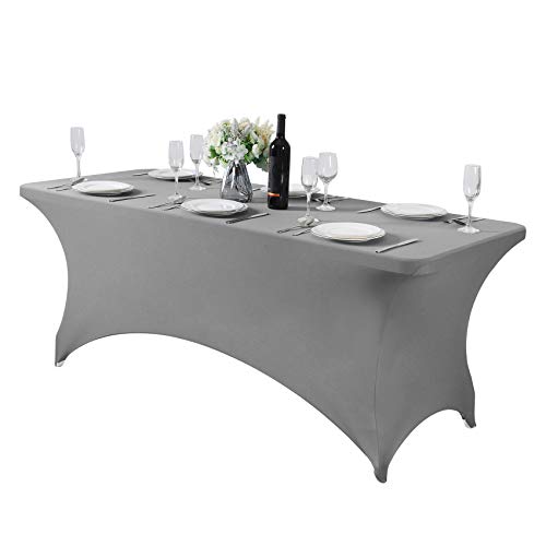 Spandex-Tischdecke für 1,8 m Tisch, universal, dehnbar, für Partys, Bankette, Hochzeiten und Veranstaltungen, Grau von Hezuzo